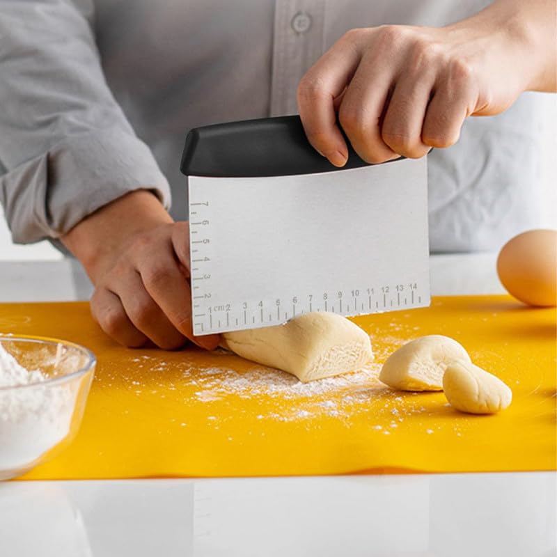 Image of Puno Multipurpose Stainless Steel Dough Scraper with Scale & Anti-Slip Handle - Cake Cream Smoother, Roti & Noodle Cutter, Kitchen Bench Cleaner(1 Piece)