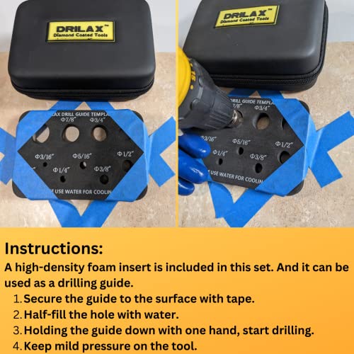 Drilax Diamond Drill Bit 10 Pieces Set 5/32 3/16 1/4 5/16 3/8 1/2 5/8 3/4 7/8 1 Inch Ceramic Porcelain Tile Glass Granite Quartz Slate Kitchen Bathroom Shower Lamps Case Included #TOP1