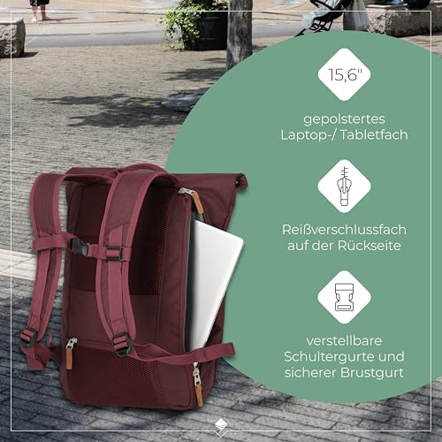 Travelite Handgepäck Rucksack, Laptop Rucksack 15,6 Zoll, BASICS, Reiserucksack Rolltop Funktion, 60 cm, 35 Liter