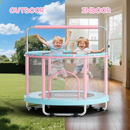 Image of 55 inch Toddler Mini Trampoline for Kids, Indoor Outdoor Toys with Swing, 440lbs Baby Kids Trampoline, Gymnastics Bar, Birthday Gifts for Boy Girl Age 1-8