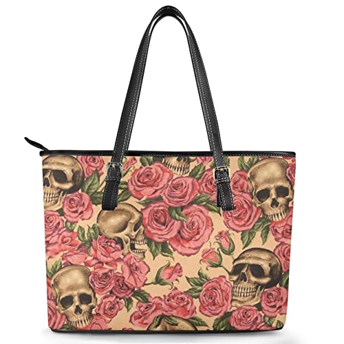 Sac de plage grand volume Howilath au motif tête de mort et rose gothique chic