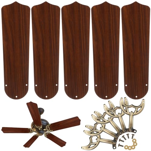 Yaocom 10 Pack 16.54 Ceiling Fan Replacement Blades and Blade Arms Kit for 42 inch Ceiling Fan 5 Blades and 5 Blade Arms with Mounting Hardware for Bedroom Living Room(Pointed Toe Chestnut Brown)
