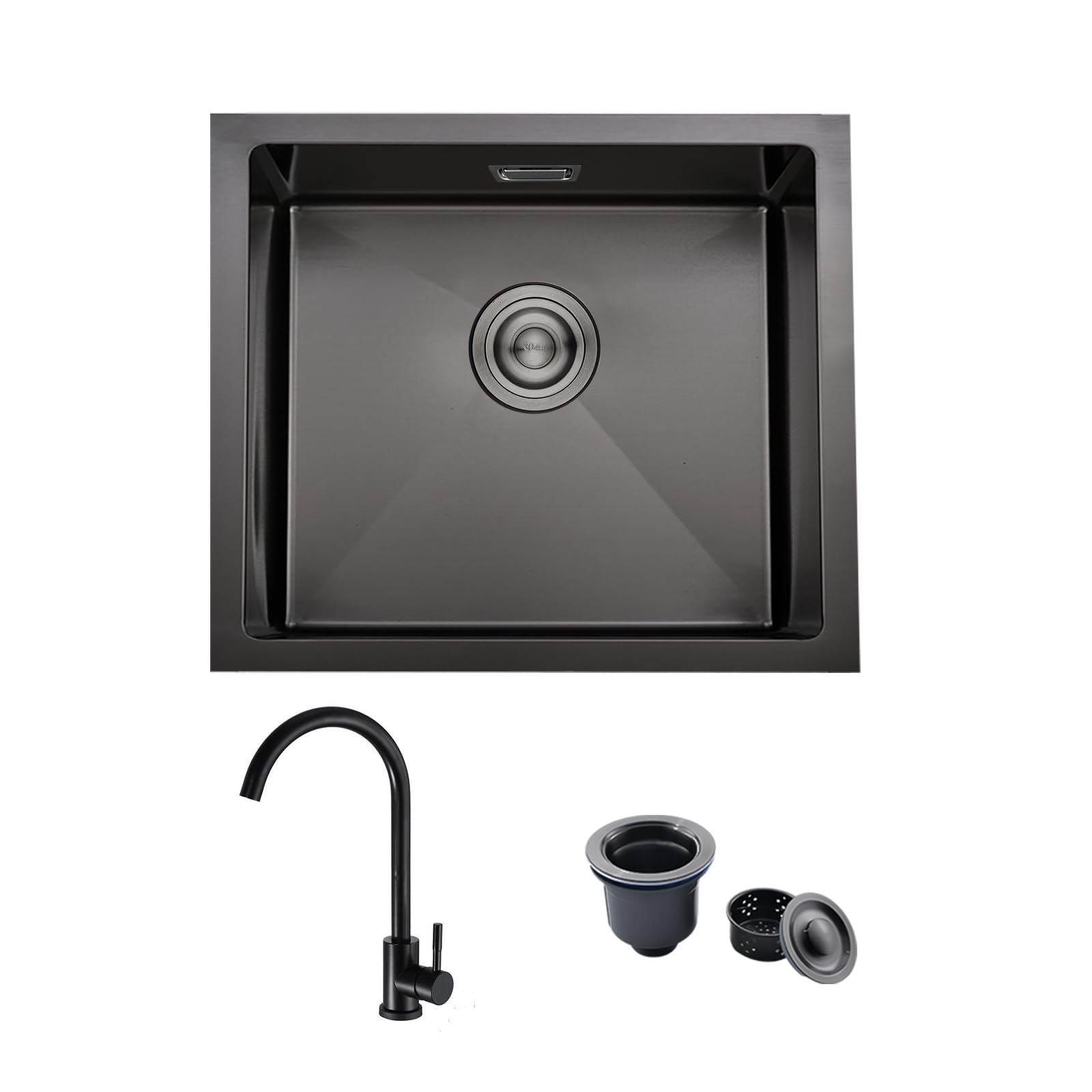 iAnomla 50x45cm Kitchen Sink, Stainless Steel Sink with Faucet, Black