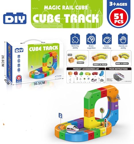 Image of Cable World Electric Train Set, 3D Infinity Track with Flexible Tracks for Kids, Cube Trackss Train- DIY Railroad Block Toys, 51PCS Anti Gravity Race Tracksss with Car, STEM Educational Building Toy