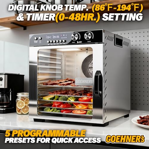 Image of Commercial Food Dehydrator Machine 12 Stainless Steel Trays, 12ft Meat Dehydrator for Jerky Up to 194F with 5 Presets and 48H Timer, 1100W Food Dryer for Dog Treats, Herbs, Fruit and Veggies