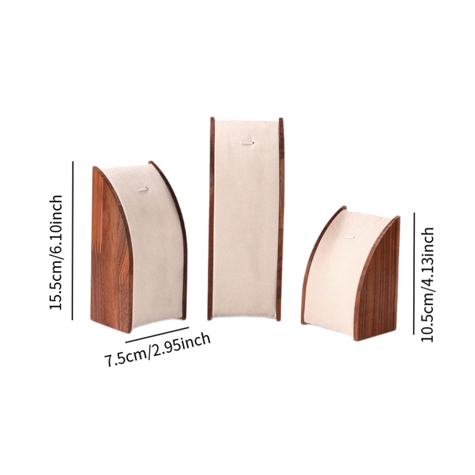 UGPLM 3Pcs Jewelry Display Stand Jewelry Organizer for Women with Microfleece Desktop Elegant Jewelry Holder Walnut Wood for Vanity, Curved