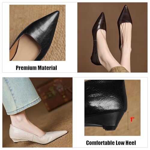 Women's Genuine Leather Pointed Toe Dress Pumps Elegance Low Heel Comfortable Slip On Walking Shoes for Wedding Commuting Daily2