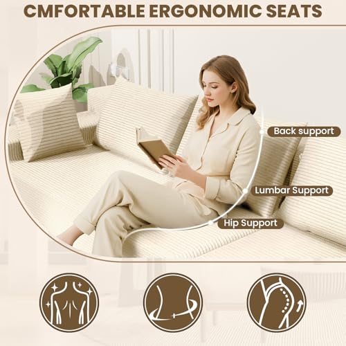 Image of LEVELEVE 107 inch Cloud Sectional Couch with Deep Seat，Modern Modular Sofa with L-Shape Chaise，No Assembly Required, Upholstered Couches for Living Room Bedroom(Beige,Right Facing Chaise)