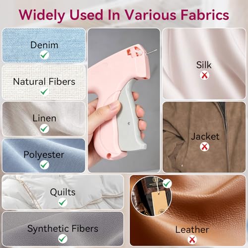 Image of AISOSO Handheld Tagging Gun for Clothes, with Fasteners in Two Sizes, Pink | Includes 0.5mm Needle Quick Clothing Fixer, 1500pcs Each in 0.98 inch and 1.38 inch Lengths, for Securing Cuffs, Collars, Tags