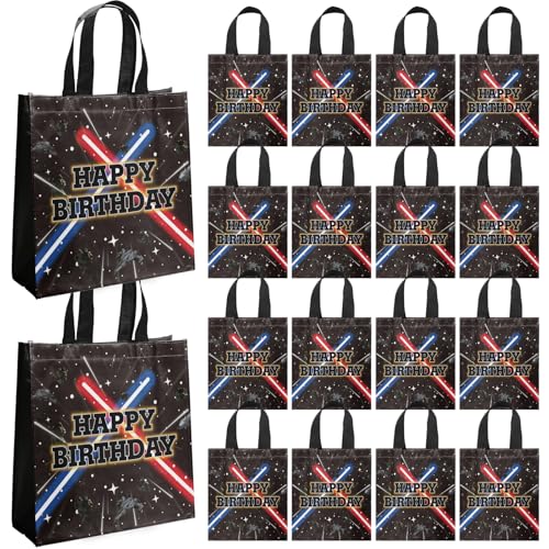 WPDISCZ 20 PCS Non-Woven Bags Mini Space Battleship Wars Themed Tote Bag Reusable Goodie Treat Candy Bags Galaxy Party bag for Universe Wars Baby Shower Birthday Party Supplies