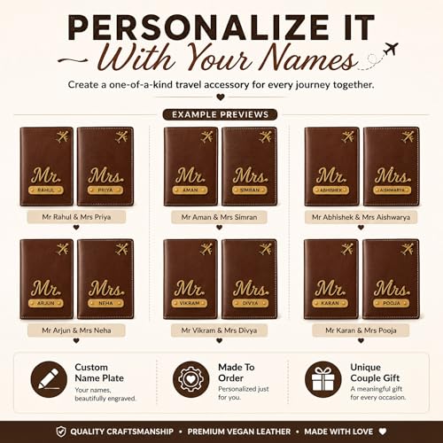 Image of Personalized Couple Passport Cover for Men & Women | Custom Name Passport Holder Set (2 Pcs) | Travel Passport Cover for Couple | Gift Set for Wedding Anniversary Husband Wife