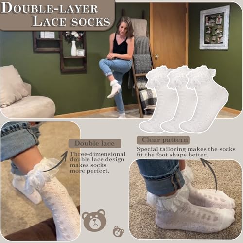 Women's Ruffle Socks - Mid-Calf, Lace Ruffle Frilly Comfortable Cotton Princess Socks2