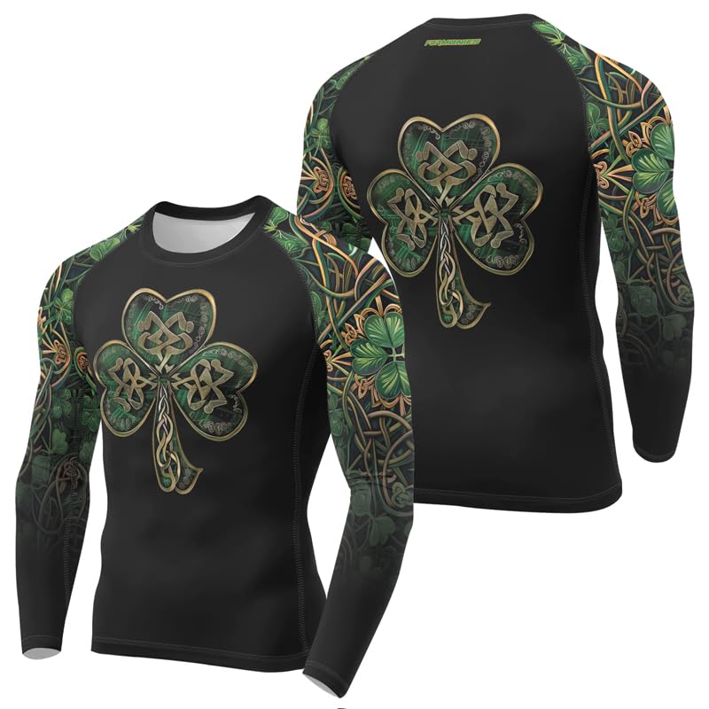 St Patrick's Day Men's Jiu Jitsu Rashguard Long Sleeve MMA Compression Shirt for BJJ Grappling Gi No Gi