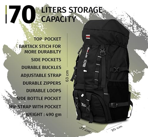Image of addixon 70L Travel Backpack with Shoe Compartment - Ideal for Hiking, Trekking, and Wanderlust Travelling