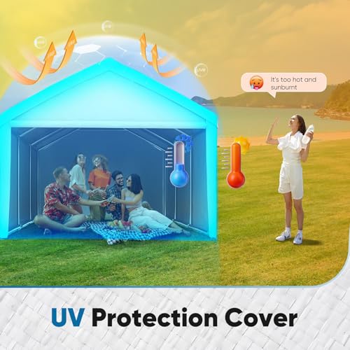 Image of ADVANCE OUTDOOR 10x20 ft Carport Replacement Top Cover w /Leg Cloth, Heavy Duty Waterproof & UV Protected, Easy Installation with Ball Bungees, White, Roof Only