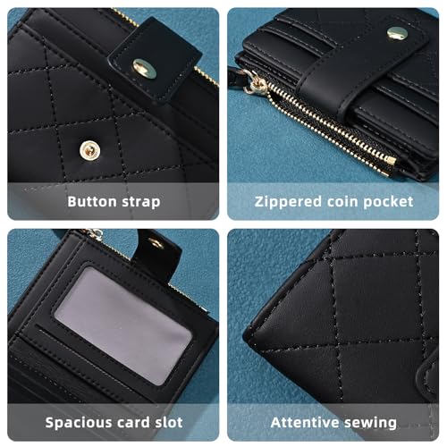 Wallet Women, Small Cute Card Wallets for Woman, Bifold Credit Business Card Coin Holder with Zipper Purse Pocket for Cash, Key, Change, ID Card (Black)3