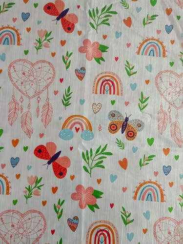 Image of 3D Printed Light Filtering Kids Room Curtain 5 feet Long Set of 2 pcs, Kids Bedroom Curtain Panel, Butterfly Rainbow Curtain for Kids Room Girls Room, Window 4x5 ft Beige Color Parde