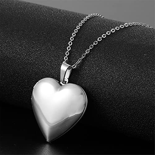 Rwqian Personalized Heart Locket Necklace Custom Photo Locket Necklace For Women Picture Locket Pendant Necklace Engraved Any Text & Symbols Customized Lockets Silver #TOP4