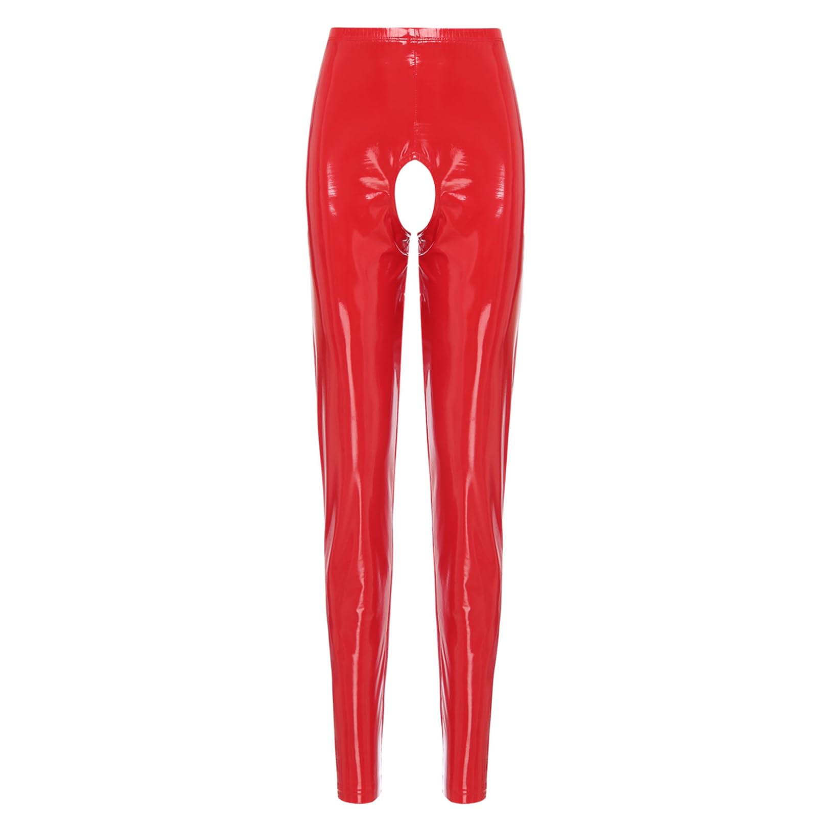 Jugaoge Pantaloni da donna Ouvert look bagnato, leggings slim fit, pantaloni in pelle laccata, pantaloni a matita, elasticizzati, leggings gogo, abbigliamento clubwear