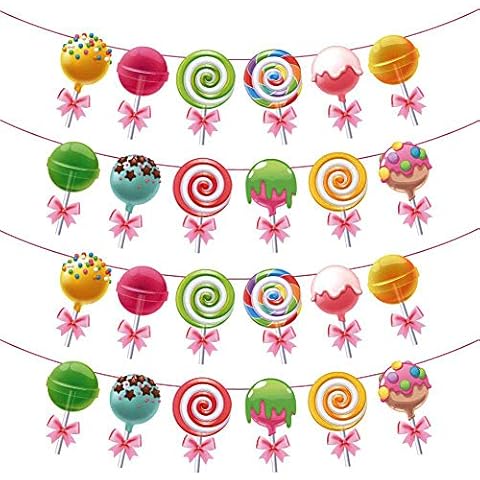 PYHOT Lollipop Banner Rainbow Candy Decoration Banner for Candyland Party Birthday,Chirstmas Party Supplies Decorations Cover