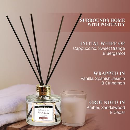 Image of Soul & Scents Vanilla Reed Diffuser Set - 120ml with Free 6 Fiber Reed Sticks Each | Toxin Free & Stress Relief | Long Lasting | Smoke Less Room Freshener for Home, Bedroom & Office | Pack of 2