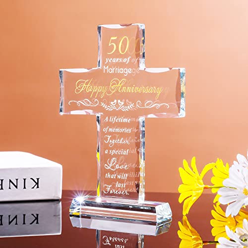 YWHL-50th-Wedding-Anniversary-Religious-Cross-Gifts-for-Women-Men-50-Year-Anniversary-Romantic-Gift-for-Him-Her-Laser-Engraved-Glass-Standing-Cross-Keepsake-for-Couple-50-Years-of-Marriage-Present YWHL 50th Wedding Anniversary Religious Cross Gifts for Women Men 50 Year Anniversary Romantic Gift for Him Her Laser Engraved Glass Standing Cross Keepsake for Couple 50 Years of Marriage Present