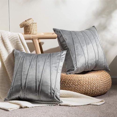 Image of Amazon Brand - Umi Decorative Striped Throw Pillow Covers 14 X 14 Inch,Soft Solid Velvet Pillow Covers Cushion Case with Zigzag Pattern for Sofa Bedroom 35 X 35 Cm (Pack of 5) Silver