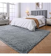 Amazon.com: Fluffy Area Rug Living Room: Grey Shag Rug 6x9 Plush Rugs ...