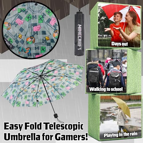 Minecraft Telescopic Umbrella - Folding Umbrella Lightweight for Travel School