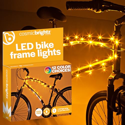 Brightz CosmicBrightz LED Bike Frame Rope Light, Gold - 6.5-Foot String Rope - Battery-Powered with On/Off Switch - Ultra Bright Color Keeps Your Ride Fun and Safe for Kids, Teens, & Adults