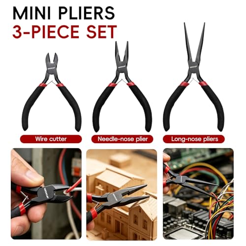 Kit de mini alicates de punta de aguja, punta larga y corte para envoltura de alambre 4