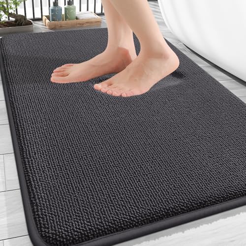 OLANLY Thick Memory Foam Bath Mat Rug 30x20, Extra Soft Absorbent Bathroom Rug, Quick Dry Bath Mats, Non-Slip, Machine Washable Carpet for Bathroom, Tub and Shower, Home Decor Accessories, Dark Grey