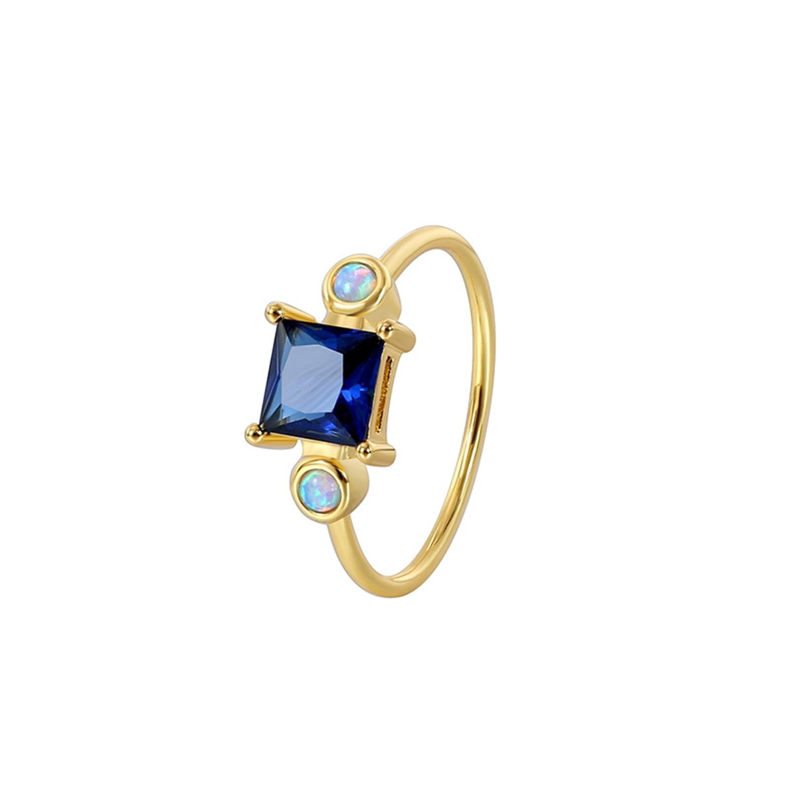 Wedding Au375/Au585/Au750 - Anello in oro resistente all'acqua 9 carati, con zaffiro geometrico realizzato in laboratorio, misura 45 (14,3), classico per zia Ringraziamento personalizzato