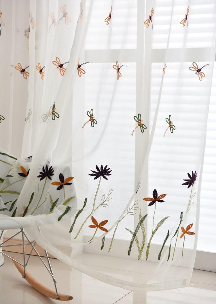 HooHero White 100 Wide Beautiful Kids Nursery Sheer Curtains Bedroom Home Decoration Dragonfly European Embroidery Curtians Voile Panel