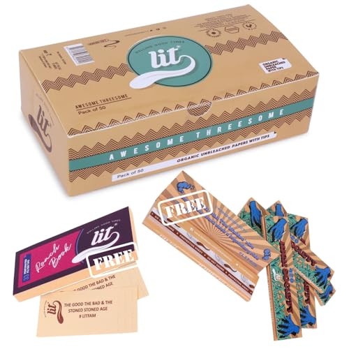 Image of LIT AWESOME THREESOME Organic Brown Rolling Paper Pack of 50 (3x3) GET FREE Two 420 High Society Booklets & Two Roach Book.
