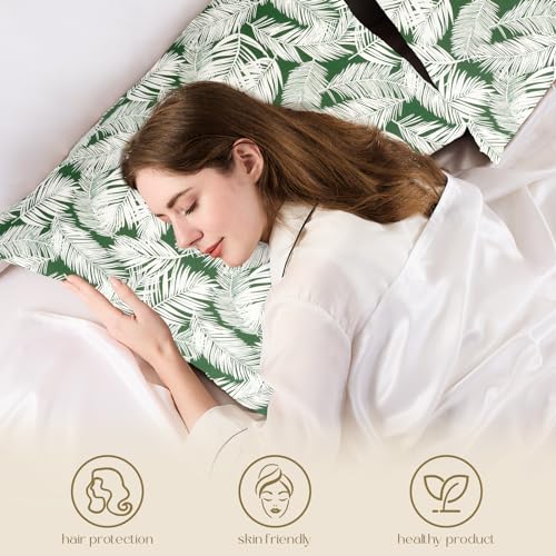 ZIMASILK 100% Pure Mulberry Silk Pillowcase for Hair and Skin Health,Both Sides 19 Momme Silk Floral Print,1pc (Standard 20''x26'',White Leaves)