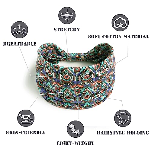 FULZTEY Boho Headbands for Women Chic Floral Printed Hairbands Wide Knotted Turban Elastic Yoga Running Workout Headband African Head Wraps Fashion Hair Accessories for Women Girls 4pcs