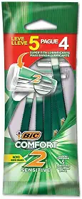 BIC Aparelho De Barbear Comfort 2 Pele Sensível C/ Fita Lubrificante 884626 Embalagem Leve 5 Pague 4