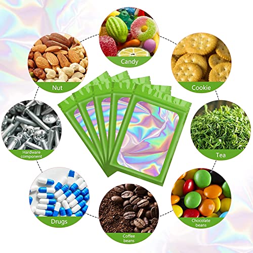 Artcut 100 PCS Mylar Bags, Holographic Bags, Baggies, Cute Small Plastic Bag(Green, 4 * 6inch), 4*6inch - Image 4