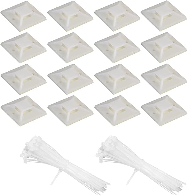 100 Pcs Self Adhesive Tie Wraps Base Holder Sticky Pads Cable Organizer Cable Ties Adheasive Mounts for DIY, Home,Office, Workshop(Take a Length of 100 mm, Install The Base Width 2 cm)