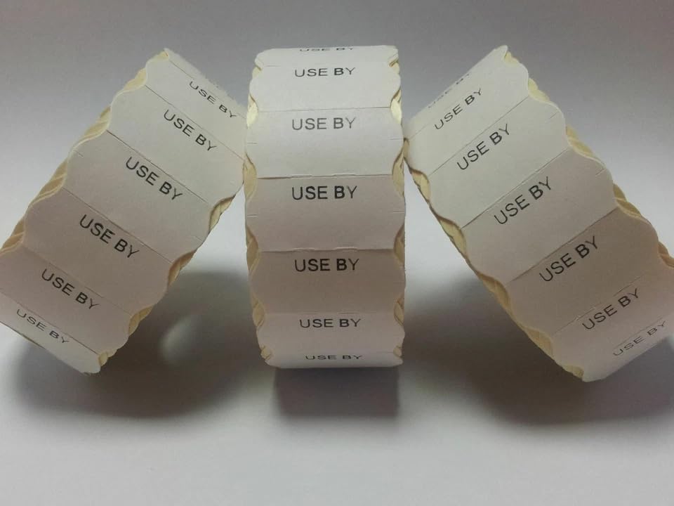 JIO Sato Samark 26 Price Gun Labels, Paper, Rectangular, Self-Adhesive, Glossy, White, Wavy, Multi Peelable, 1500 Count (30, Use By, CT1 21 x 12 mm)