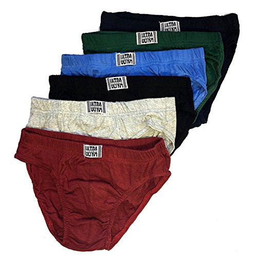Ultra Mens Cotton Sport Bikini Brief Underwear (6 Pack) (Large)