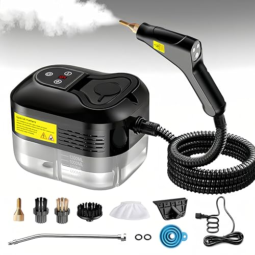 Image of 2500W Handheld Steam Cleaner, 15s Fast Heat-Up High Temp Pressurized Steamer, 1.2L Large Tank, Portable Steam Cleaning Machine for Home, Kitchen, Bathroom, Car, Grout & Furniture (Black)