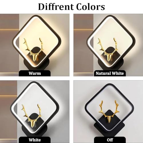 Image of fizzytech LED Deer Head Wall Light, Square Golden Deer Decorative Wall Lamp with 3 Colour Changing Modes for Living Room, Bedroom, Hallway & Home Decor, Pack of 2