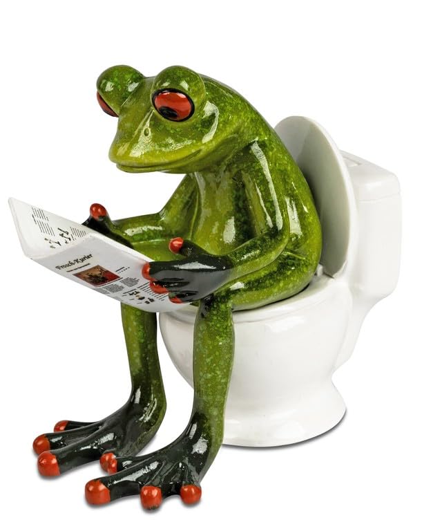 formano Frosch Figur auf Toilette mit Zeitung – Lustige Dekofigur aus Keramik – Frosch Deko für Bad & Gäste-WC – witzige Badezimmerfigur – Geschenkidee (Zeitung WC)