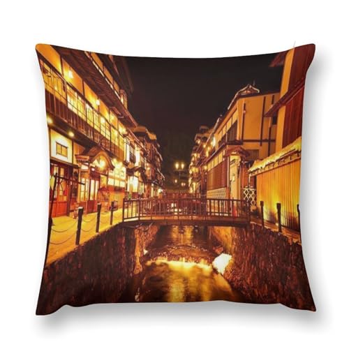 銀山温泉流行両面印刷枕カバー腰部枕カバー室内ソファー四季通用抗菌防臭快適な手触り誕生日クリスマスプレゼント枕カバー抱き枕カバー26 "x26 "