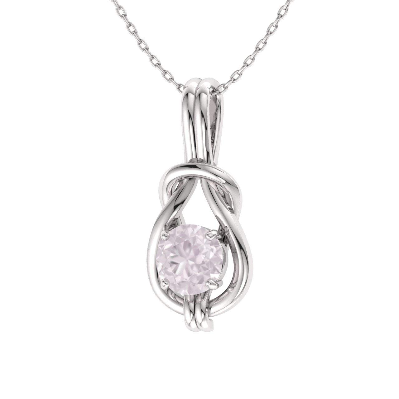 Diamondere Collar solitario con nudo infinito de piedras preciosas naturales y certificadas en oro blanco de 14 k | Colgante de 0,42 quilates con cadena, metal, cuarzo