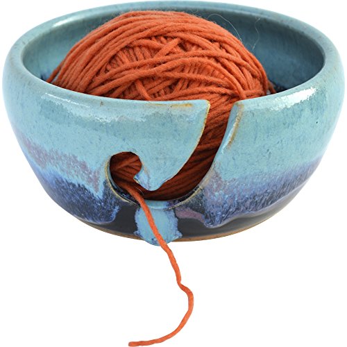 ALWAYS AZUL POTTERY Yarn Bowl in Mountain Waves Glaze - Handmade Ceramic Pottery Yarn Bowl - Knitting & Crochet Yarn Holder - Artisan Glazed Pottery- Wool Bowl Great for Knitters