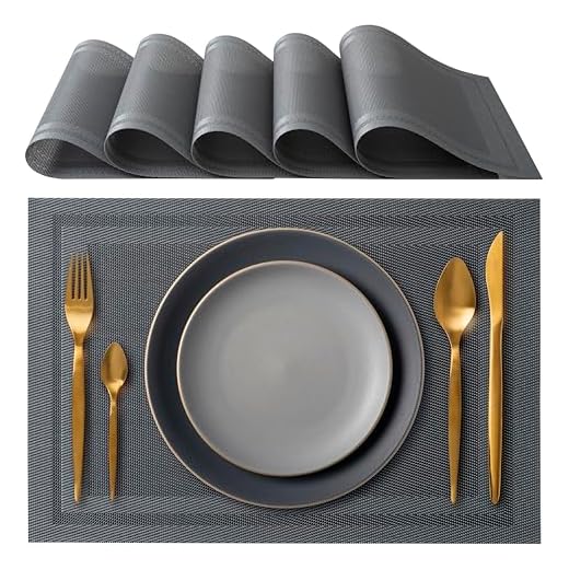 IPEA Tovagliette Americane Eleganti 45 x 30 cm per Cena, Pranzo, Colazione - 6 Unità - Tovaglietta Lavabile, Resistente al Calore, Antiscivolo, Antimacchia per Tavolo della Cucina e Sala - Grigio