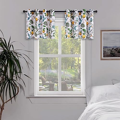 Image of Topfinel White Kitchen Room Darkening Valances 24 Inch Length Vintage Botanical Floral Hummingbird Thermal Insulated Grommet Small Window Curtains for Track Laundry Kitchen, Camper 2 Panels